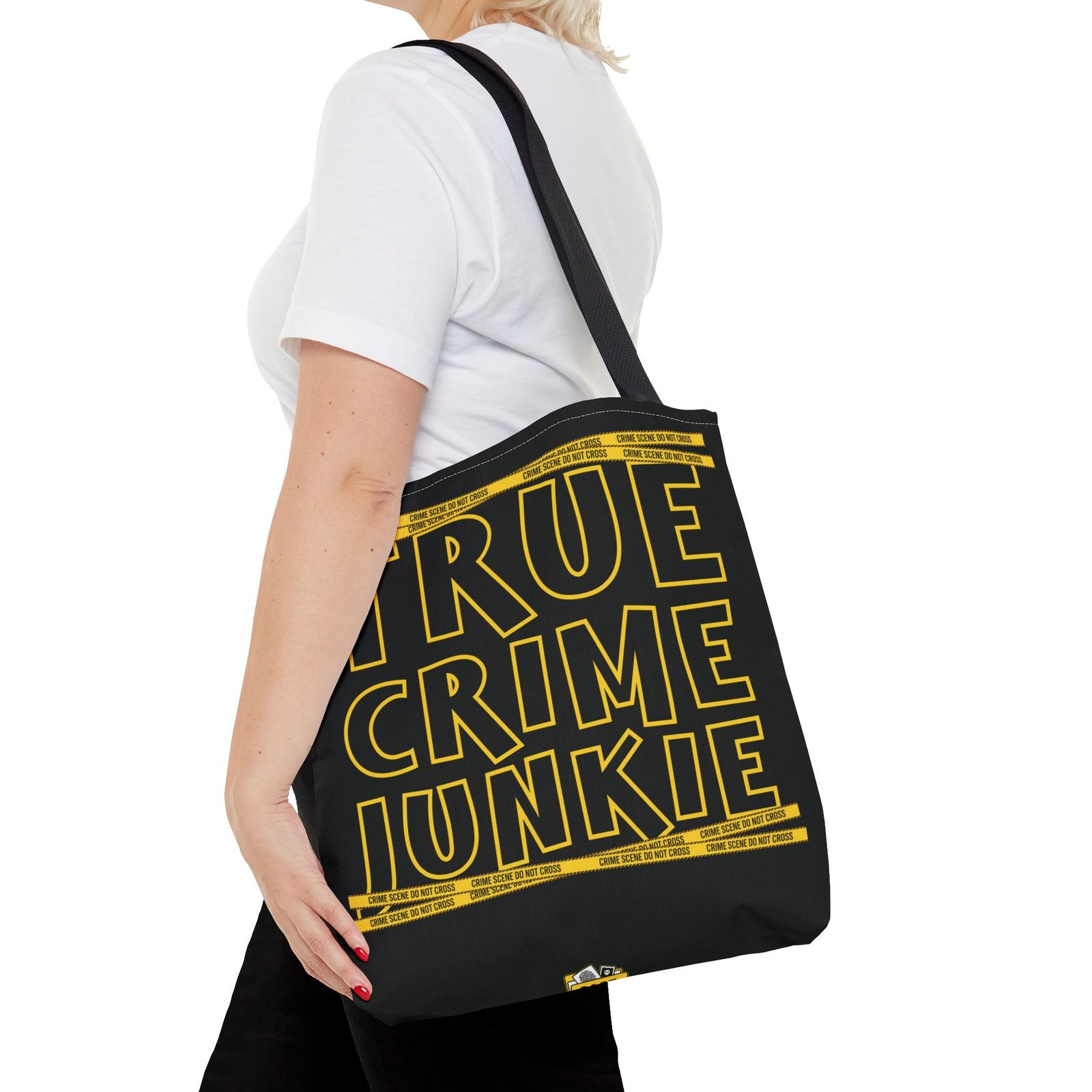 Tote Bag - Yellow on Black - 'True Crime Junkie' - 'Crime Scene' and 'Do Not Cross' on True Crime Scene Tape - Image 7