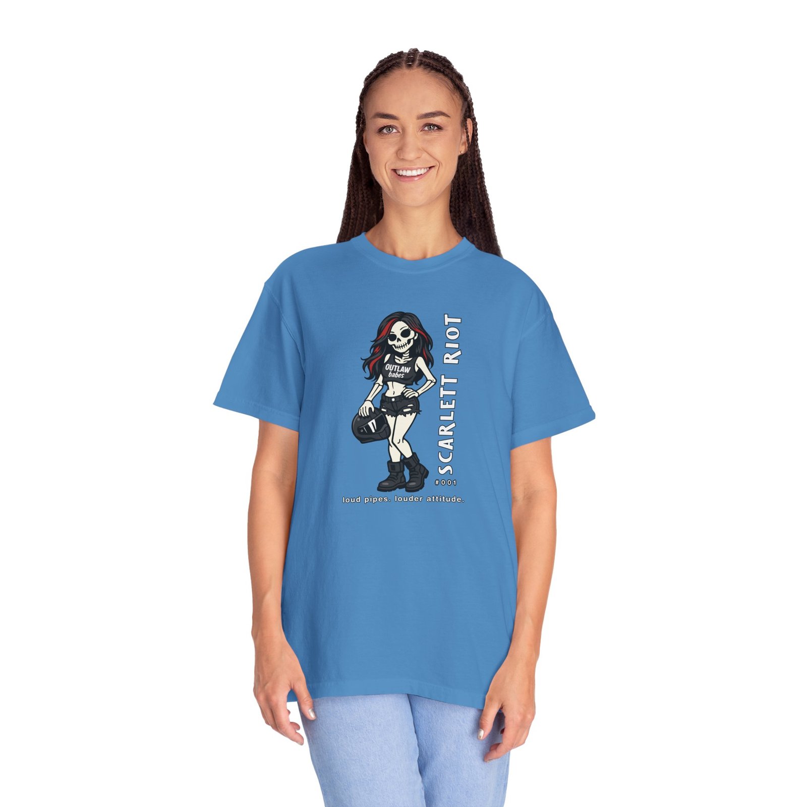 Scarlett Riot #001 - Skeleton Girl Collectible Tee - 'loud pipes. louder attitude' - Comfort Colors 1717 - Outlaw Babes T-Shirt - Image 17