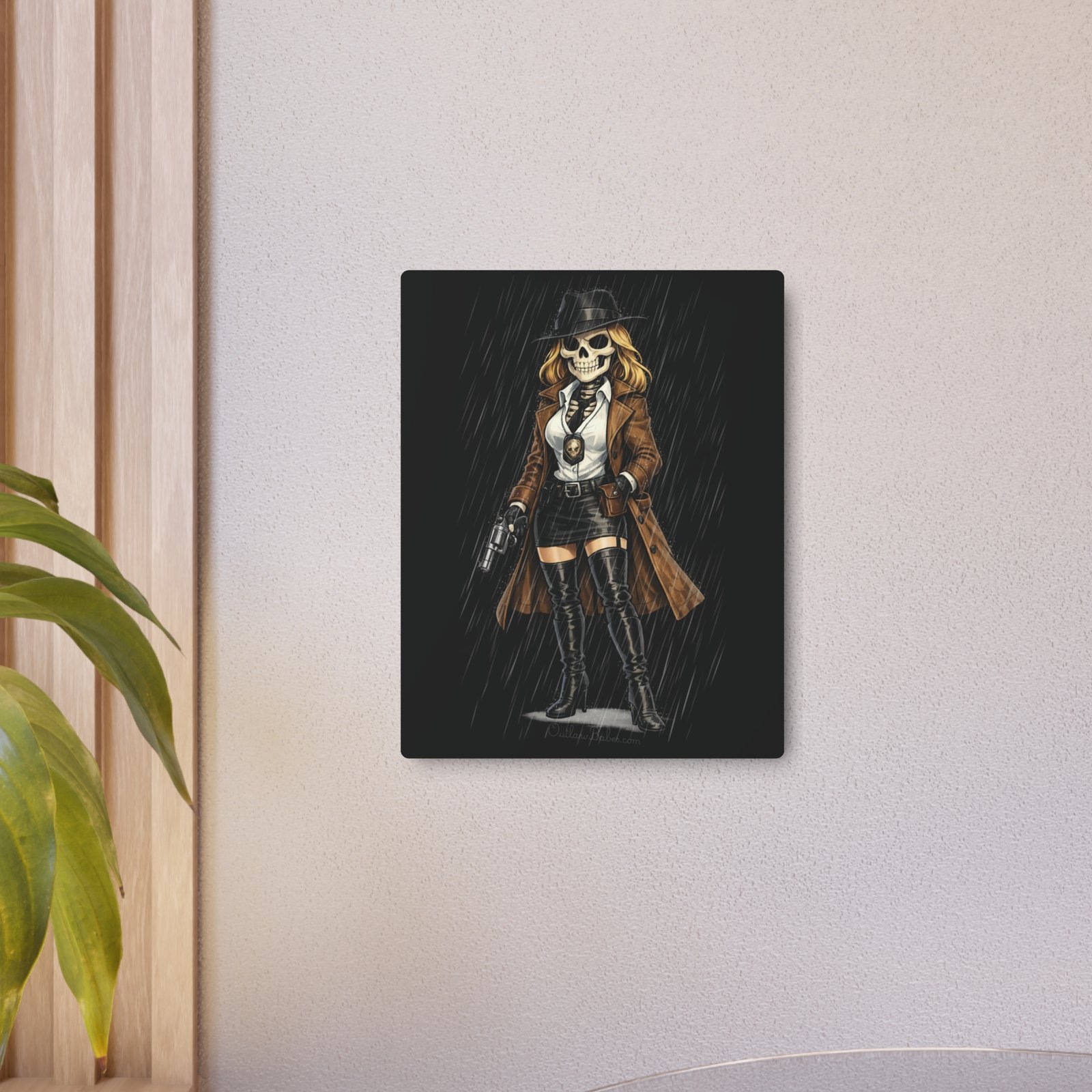 Metal Art Sign - Skeleton Femme Fatale Detective Roxy Deadlock - Outlaw Babes - Decorative Plaque - Image 3
