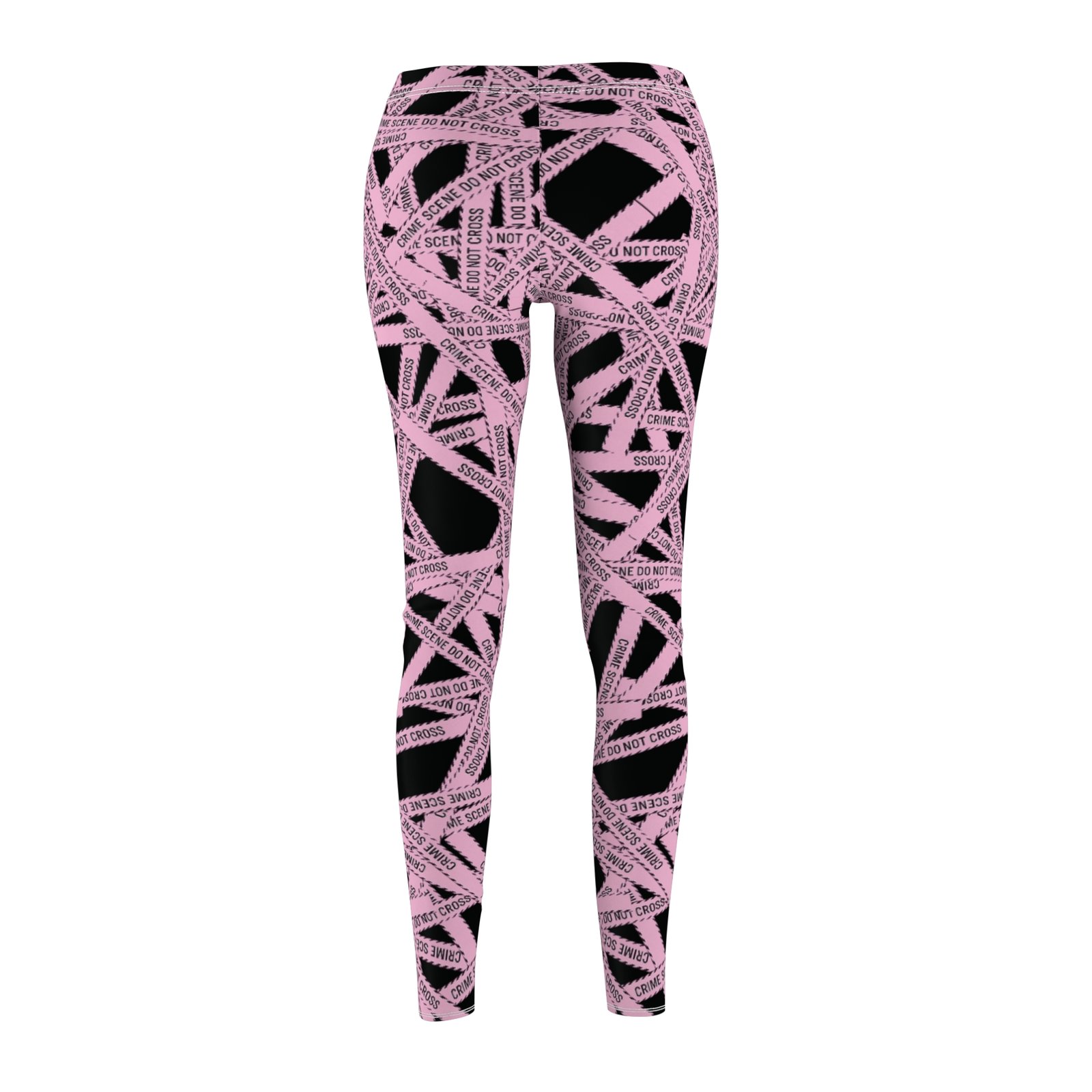Women's Printed Leggings - Black All-Over with Light Pink True 'Crime Scene' Tape Pattern - 'Do Not Cross' - Image 5
