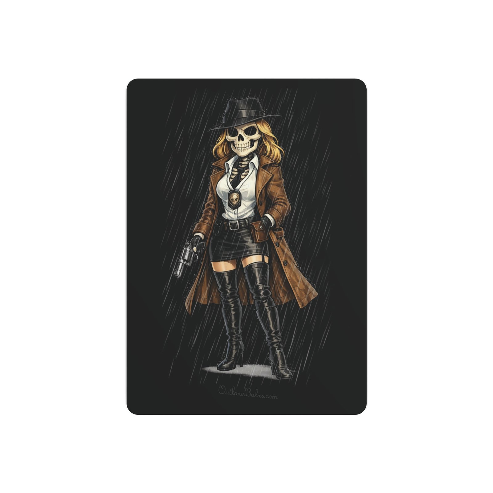 Metal Art Sign - Skeleton Femme Fatale Detective Roxy Deadlock - Outlaw Babes - Decorative Plaque