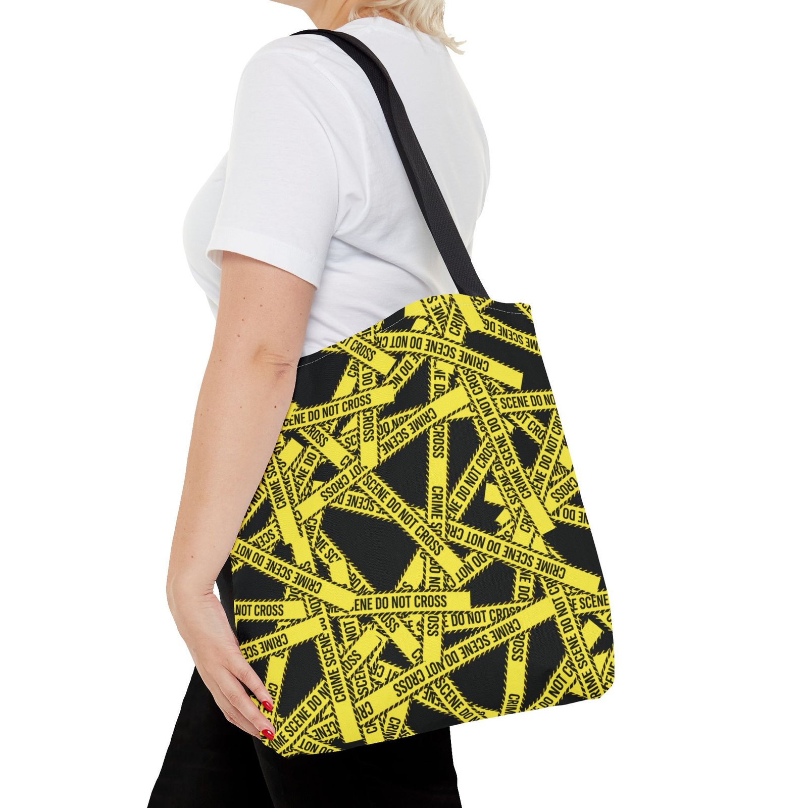 Tote Bag - Yellow on Black - 'Crime Scene' and 'Do Not Cross' on True Crime Scene Tape Pattern - Image 9