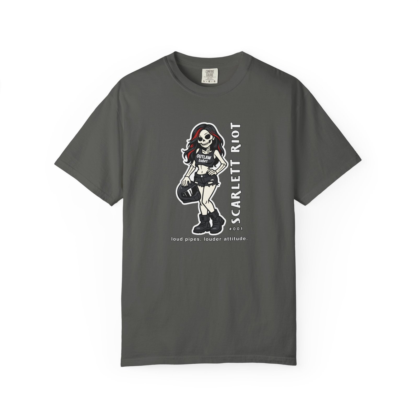 Scarlett Riot #001 - Skeleton Girl Collectible Tee - 'loud pipes. louder attitude' - Comfort Colors 1717 - Outlaw Babes T-Shirt - Image 13