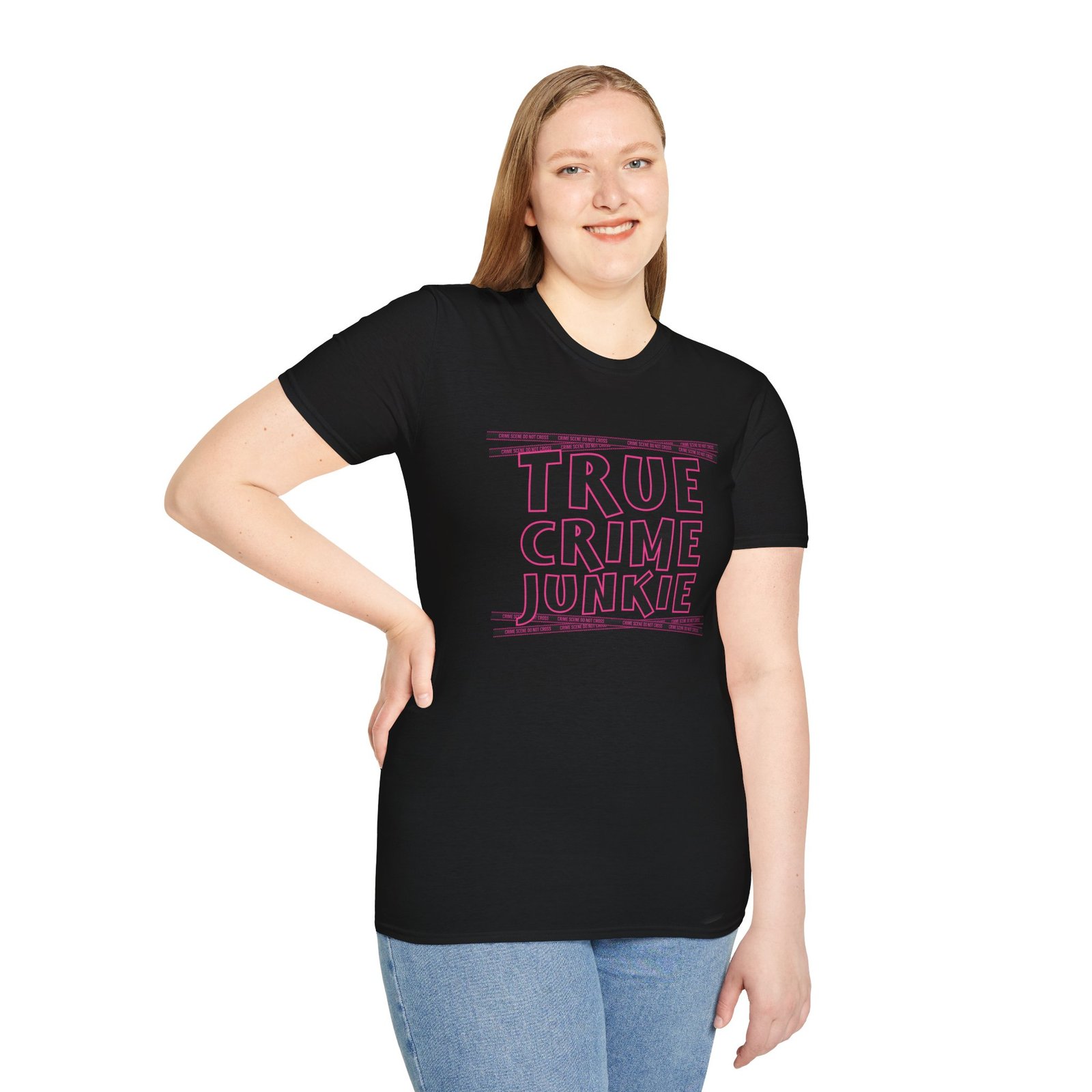 True Crime Junkie T-Shirt - Crime Scene Tape Tee - Do Not Cross - Black and Pink - Outlaw Babes - Image 5