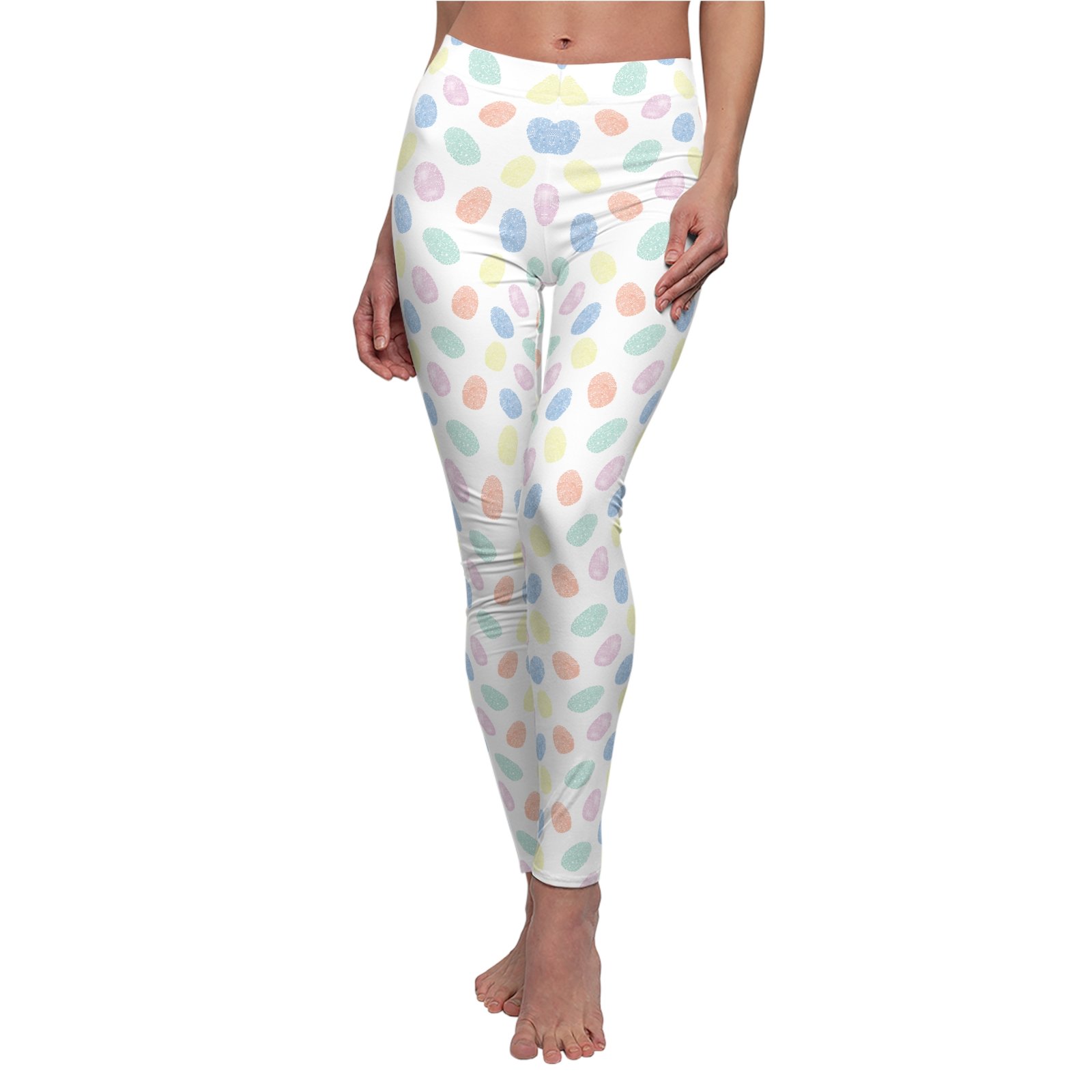 Women's Printed Leggings - White with Colorful Fingerprint Pattern - True Crime - Image 3