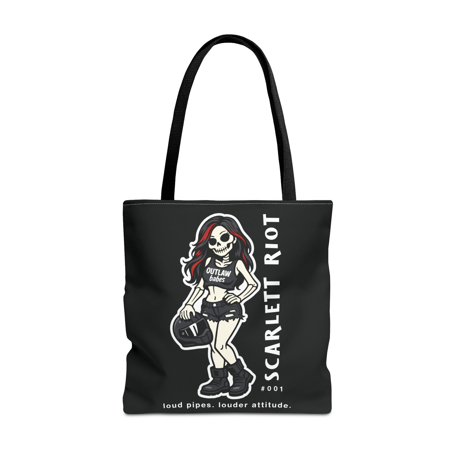 Tote Bag - Scarlett Riot #001 - 'loud pipes.louder attitude' - Skeleton Doll Wearing a Ball Cap - Collectible - Image 9