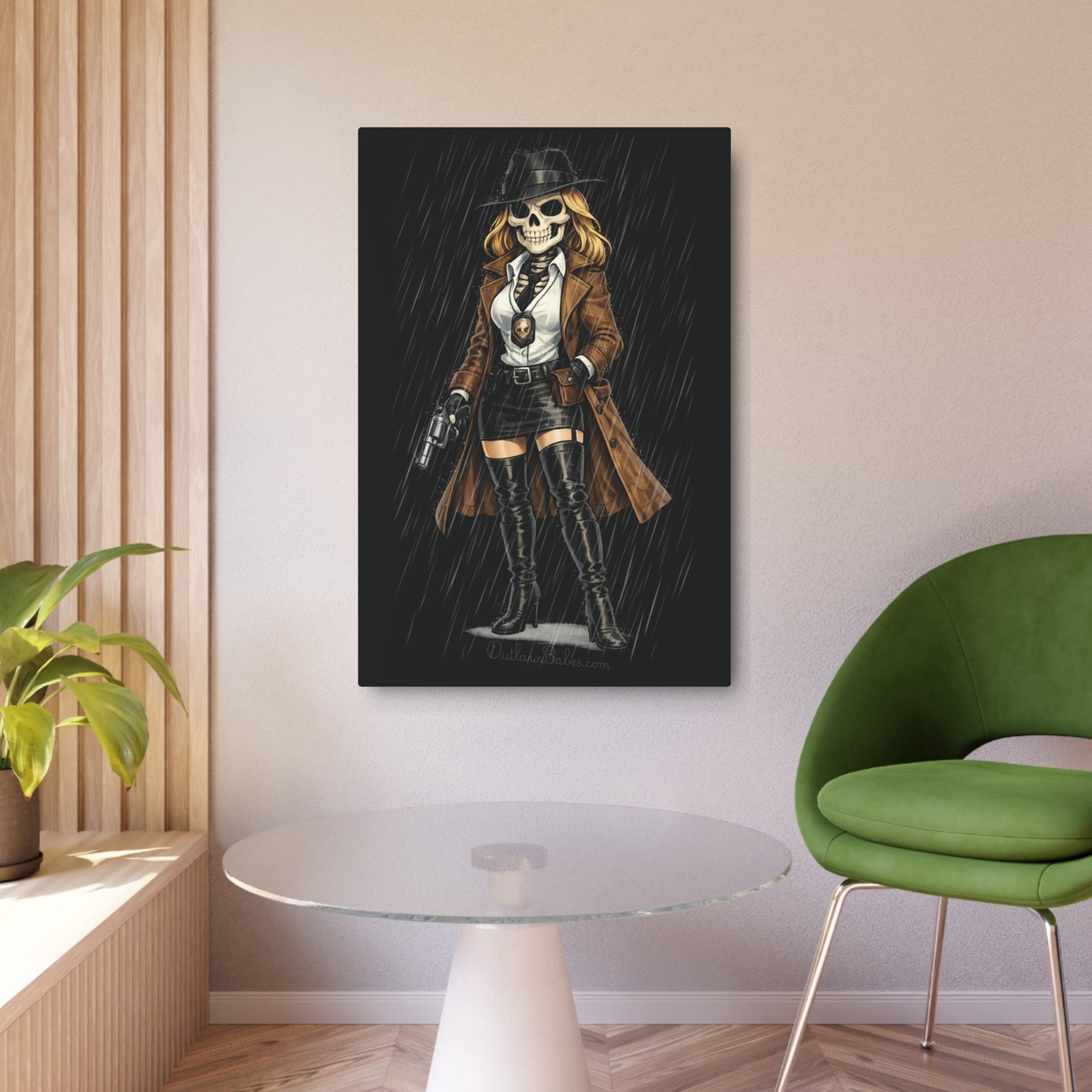 Metal Art Sign - Skeleton Femme Fatale Detective Roxy Deadlock - Outlaw Babes - Decorative Plaque - Image 4