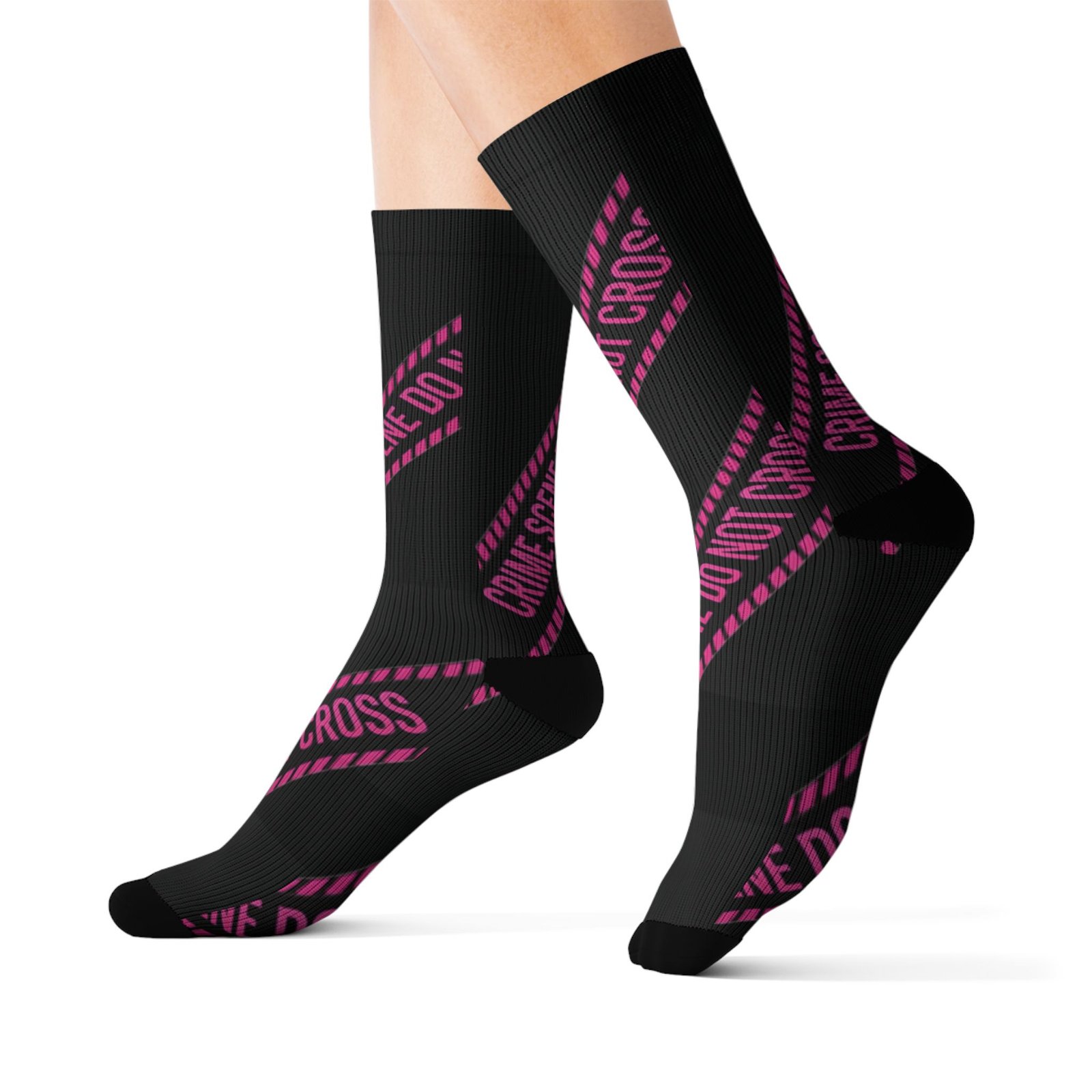 True Crime Scene Tape Socks - Black & Pink Novelty Crew Socks