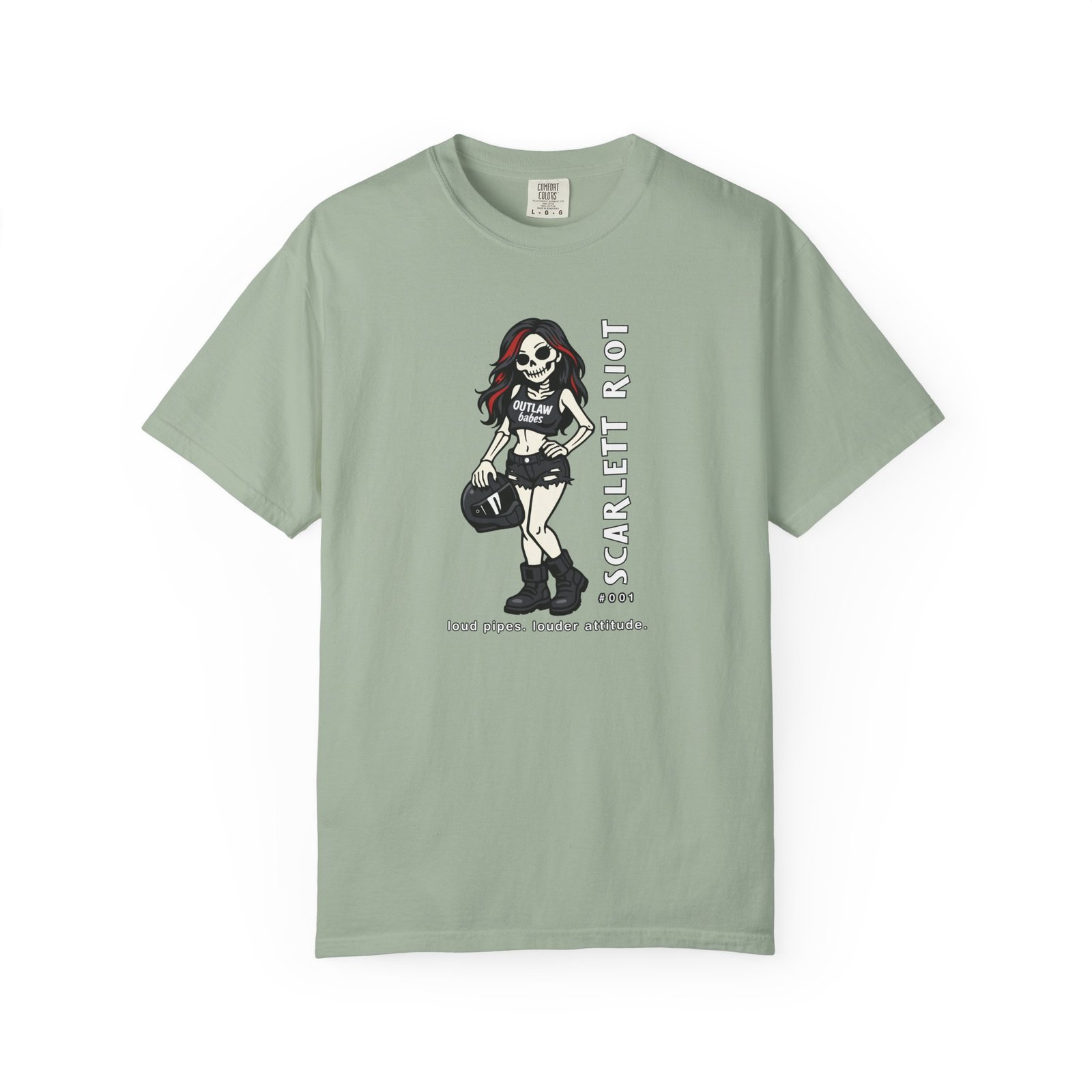 Scarlett Riot #001 - Skeleton Girl Collectible Tee - 'loud pipes. louder attitude' - Comfort Colors 1717 - Outlaw Babes T-Shirt - Image 5