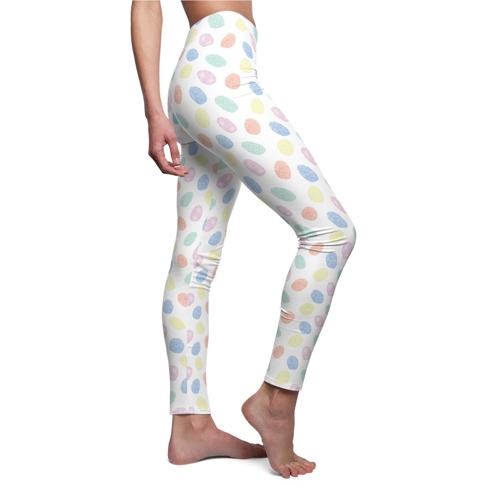 Women's Printed Leggings - White with Colorful Fingerprint Pattern - True Crime - Image 2
