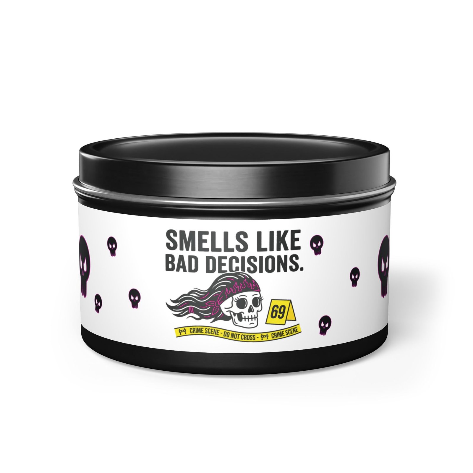 Tin Candle - 'Smells Like Bad Decisions' Scented Tin Candle with Skull Design - Image 77