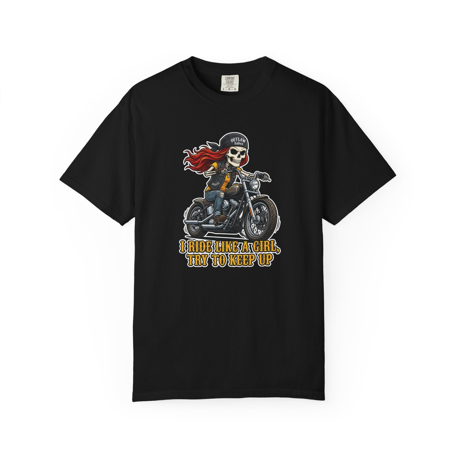 Skeleton Girl Tee - 'I Ride Like a Girl, Try to Keep Up' - Comfort Colors 1717 - Outlaw Babes T-Shirt - Image 18