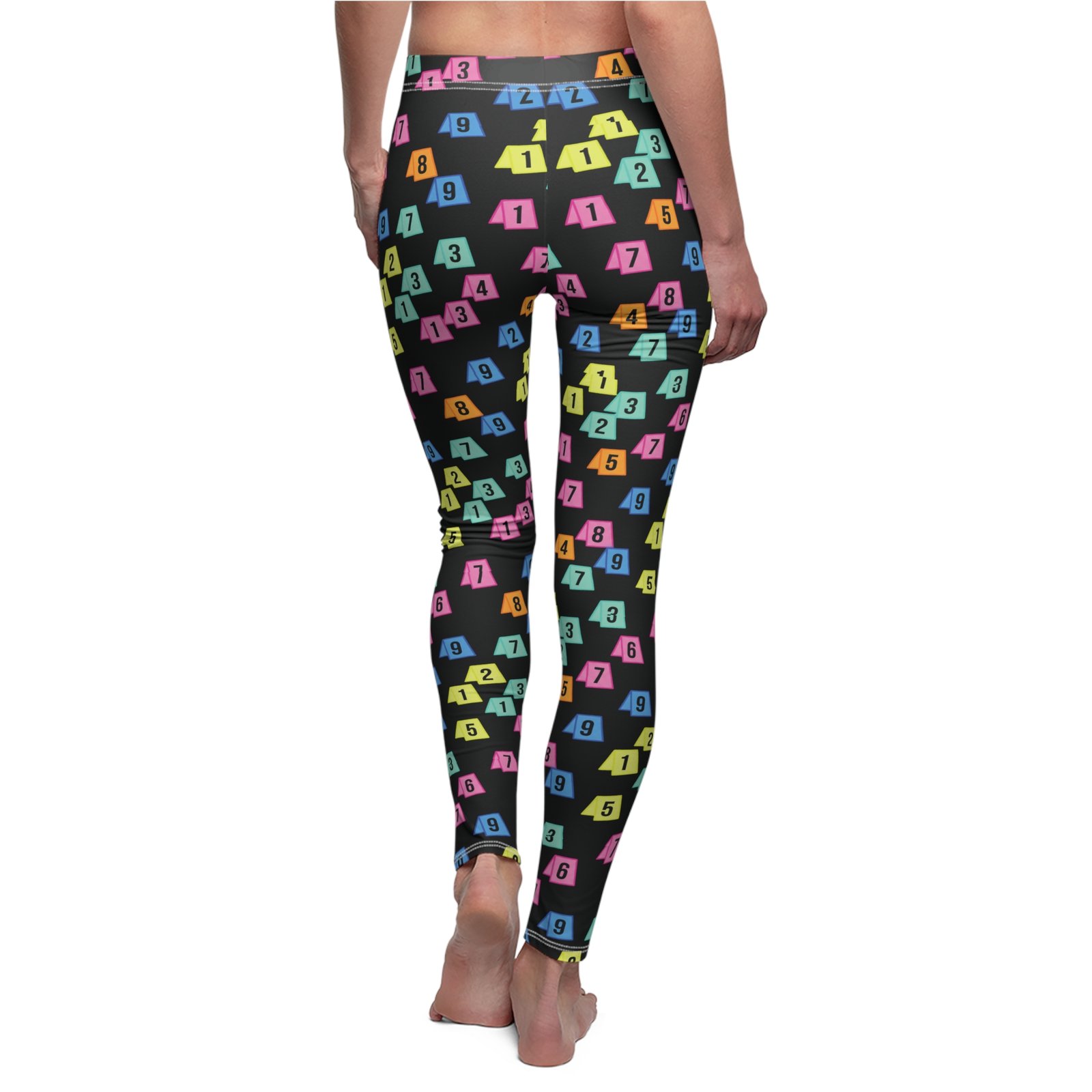 Women's Printed Leggings - Black with Evidence Marker Pattern - True Crime