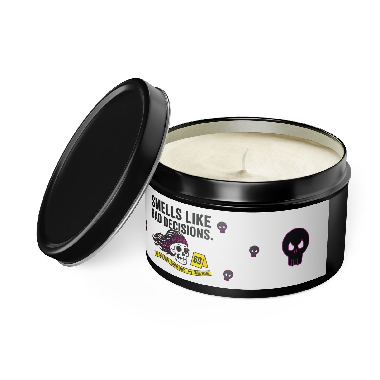 Tin Candle - 'Smells Like Bad Decisions' Scented Tin Candle with Skull Design - Image 56