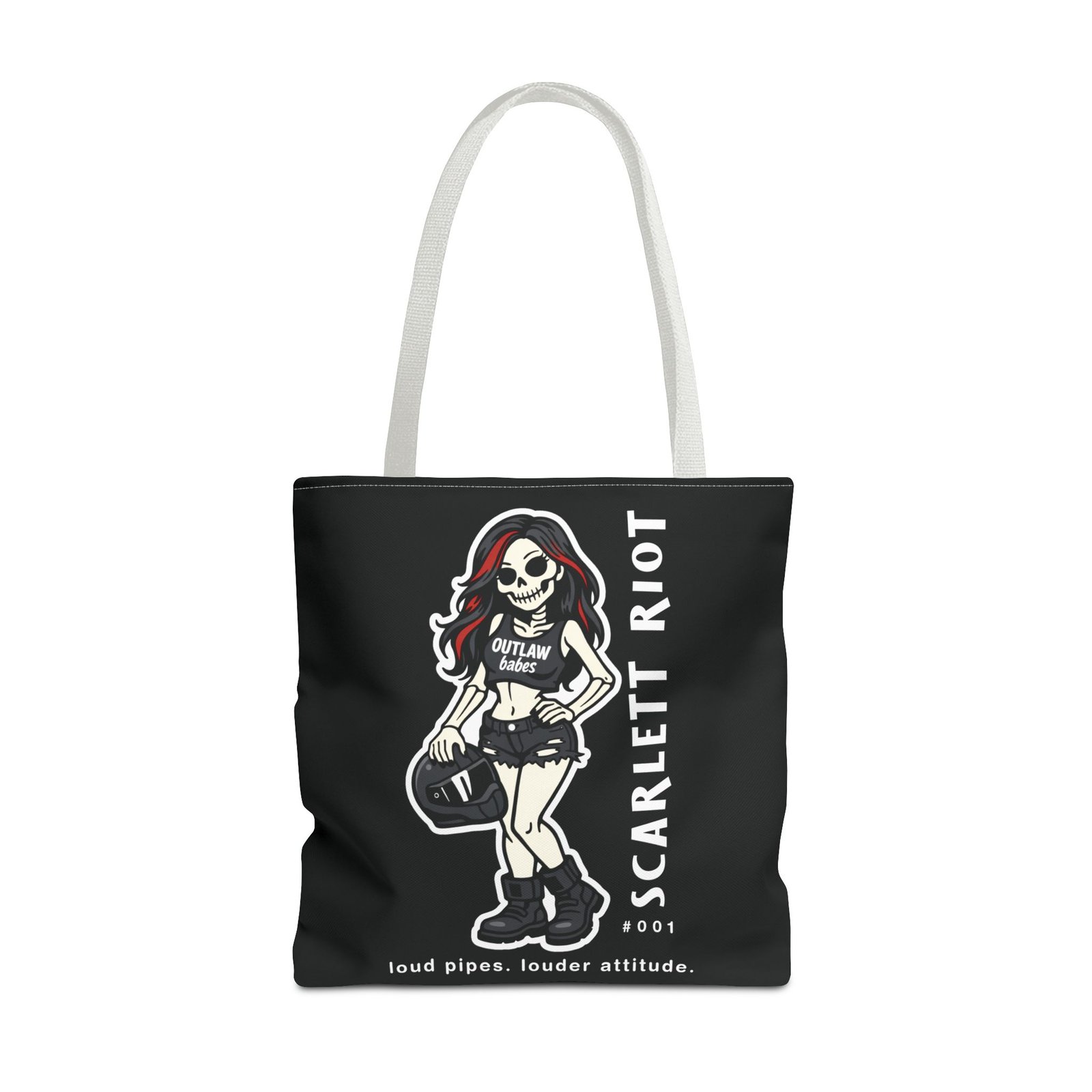 Tote Bag - Scarlett Riot #001 - 'loud pipes.louder attitude' - Skeleton Doll Wearing a Ball Cap - Collectible - Image 14