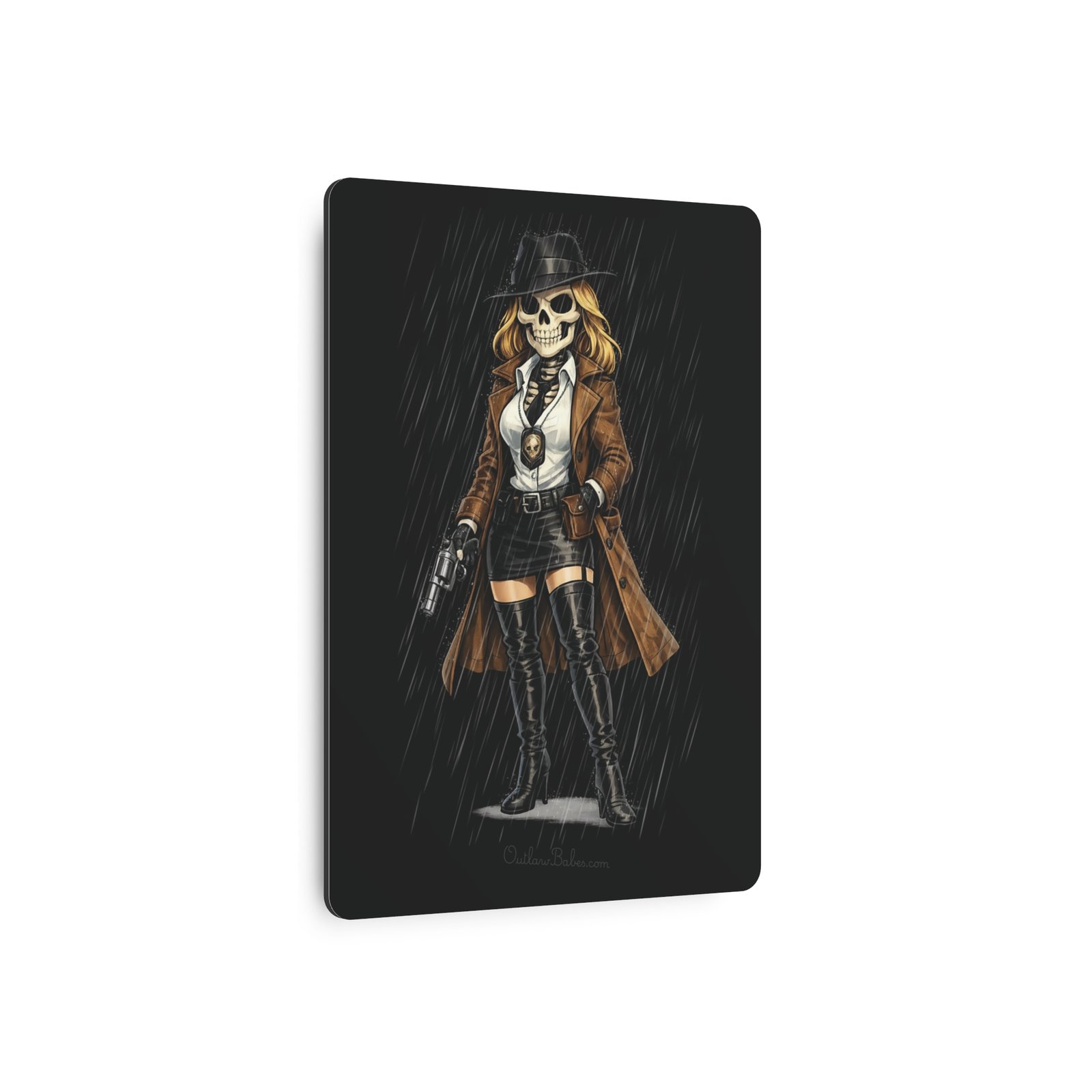 Metal Art Sign - Skeleton Femme Fatale Detective Roxy Deadlock - Outlaw Babes - Decorative Plaque - Image 2