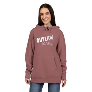 Outlaw Babe Hoodie - Embroidered Chest and Sleeve - Graphic Pigment-Dyed Pullover
