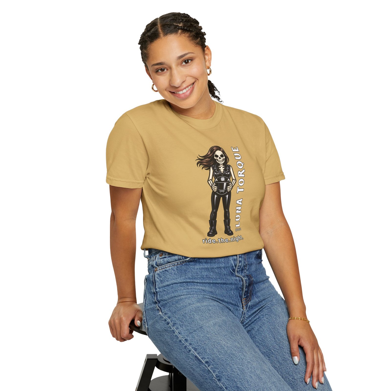 Luna Torque #001 - Skeleton Girl Collectible Tee - "ride.the.night" - Comfort Colors 1717 - Outlaw Babes T-Shirt - Image 4