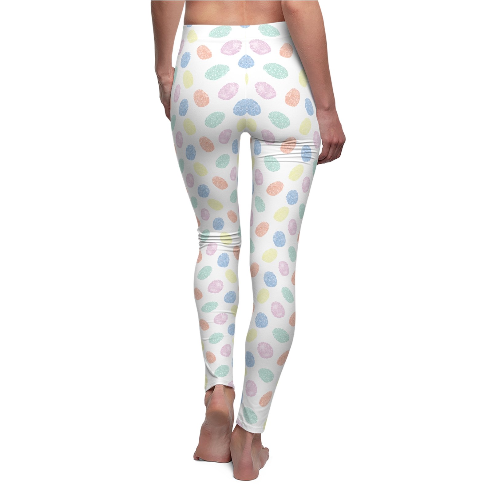 Women's Printed Leggings - White with Colorful Fingerprint Pattern - True Crime
