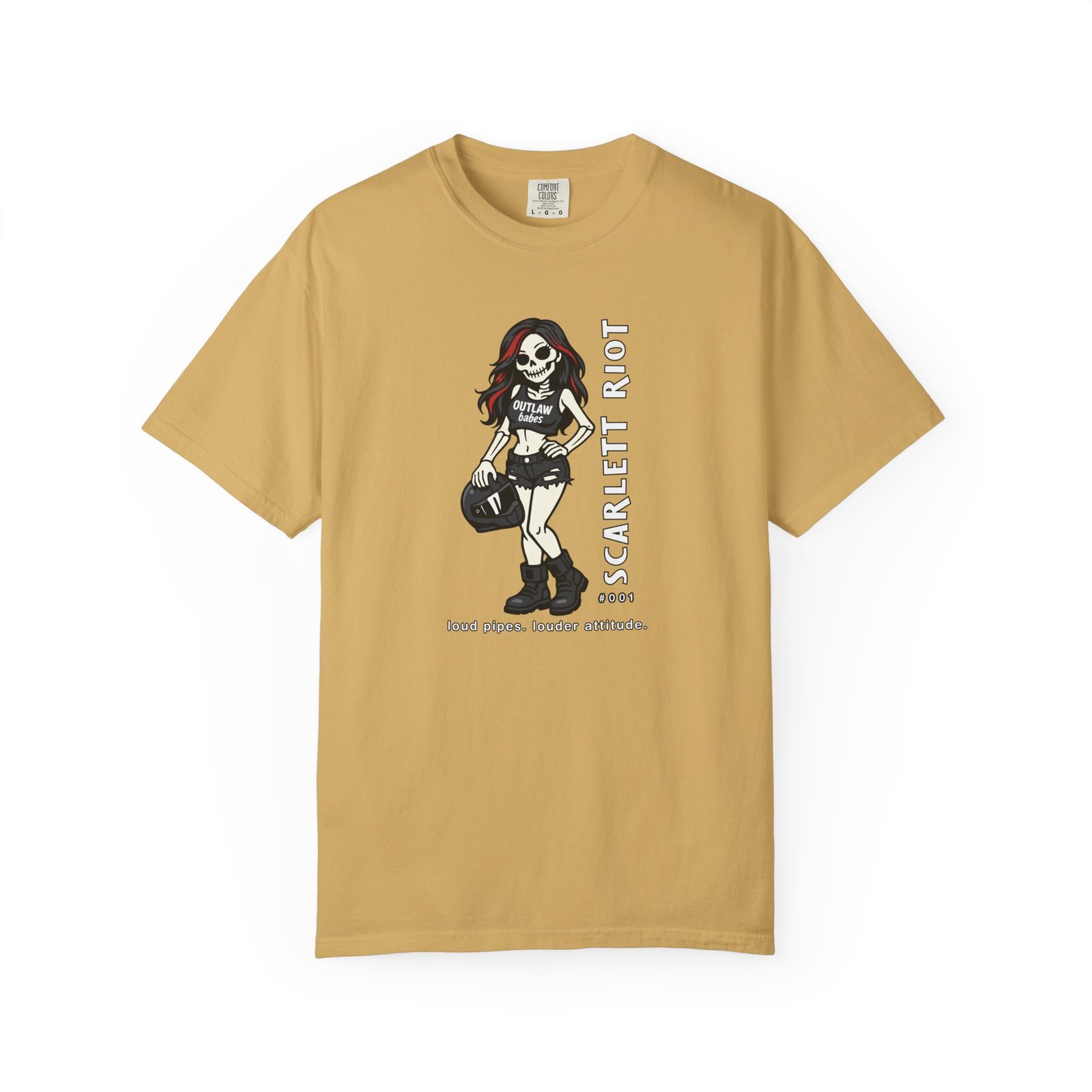 Scarlett Riot #001 - Skeleton Girl Collectible Tee - 'loud pipes. louder attitude' - Comfort Colors 1717 - Outlaw Babes T-Shirt - Image 10