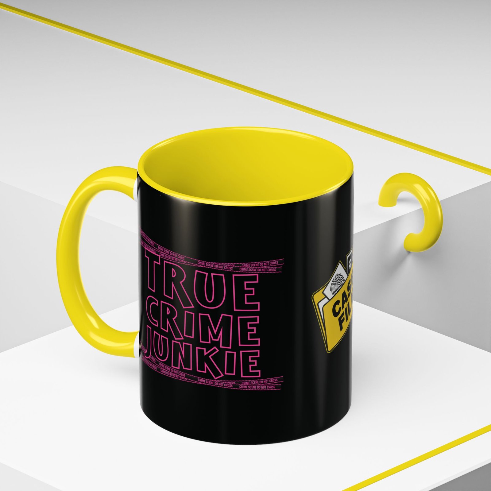 True Crime Junkie - 'Crime Scene' Tape 'Do Not Cross' - Black and Pink - Coffee Mug Cup (11/15oz) - Image 2