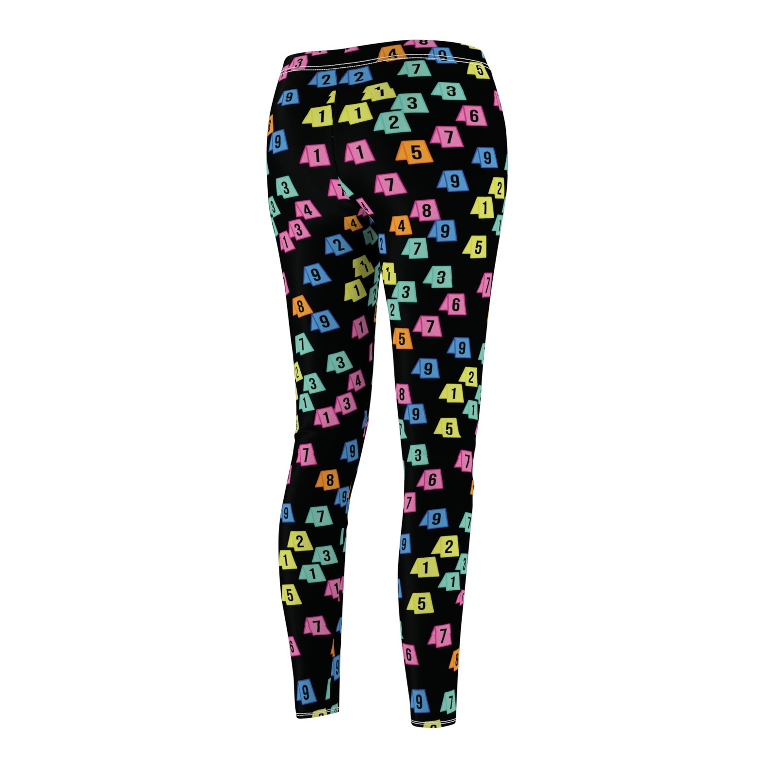 Women's Printed Leggings - Black with Evidence Marker Pattern - True Crime - Image 5