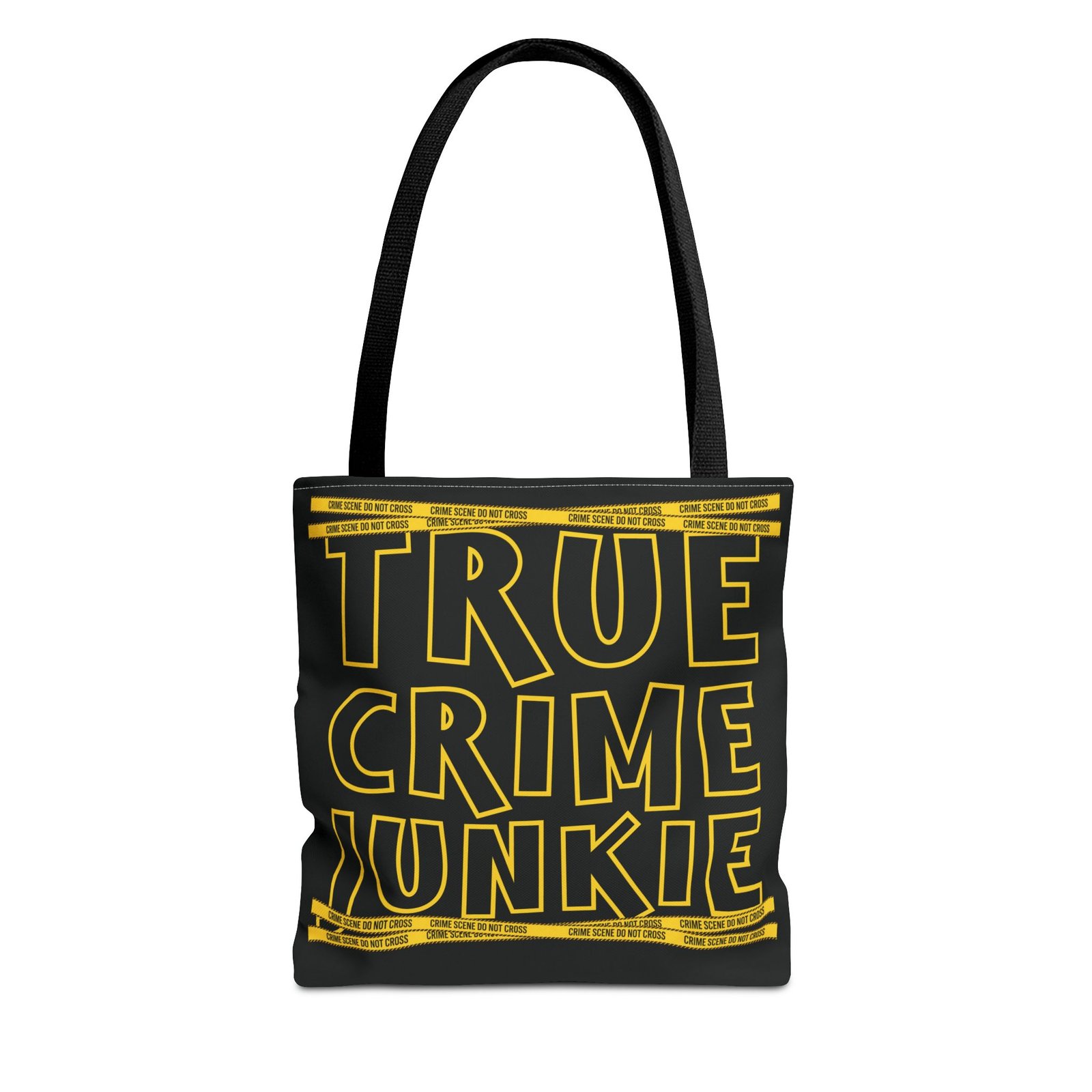 Tote Bag - Yellow on Black - 'True Crime Junkie' - 'Crime Scene' and 'Do Not Cross' on True Crime Scene Tape
