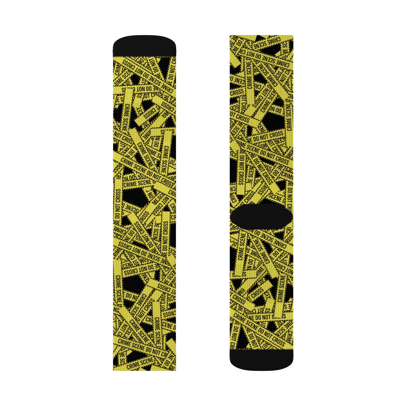 True Crime Scene Tape Pattern Socks - Black & Yellow Novelty Crew Socks - Image 7