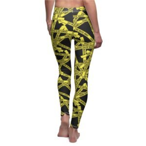 Women's Printed Leggings - Black and Yellow True 'Crime Scene' Tape Pattern - 'Do Not Cross'