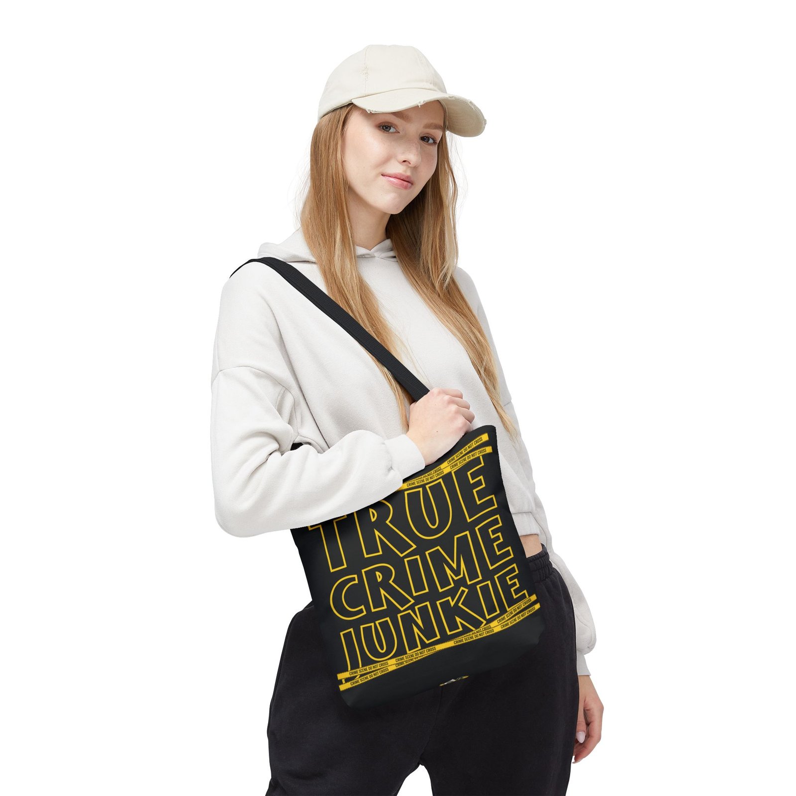 Tote Bag - Yellow on Black - 'True Crime Junkie' - 'Crime Scene' and 'Do Not Cross' on True Crime Scene Tape - Image 4