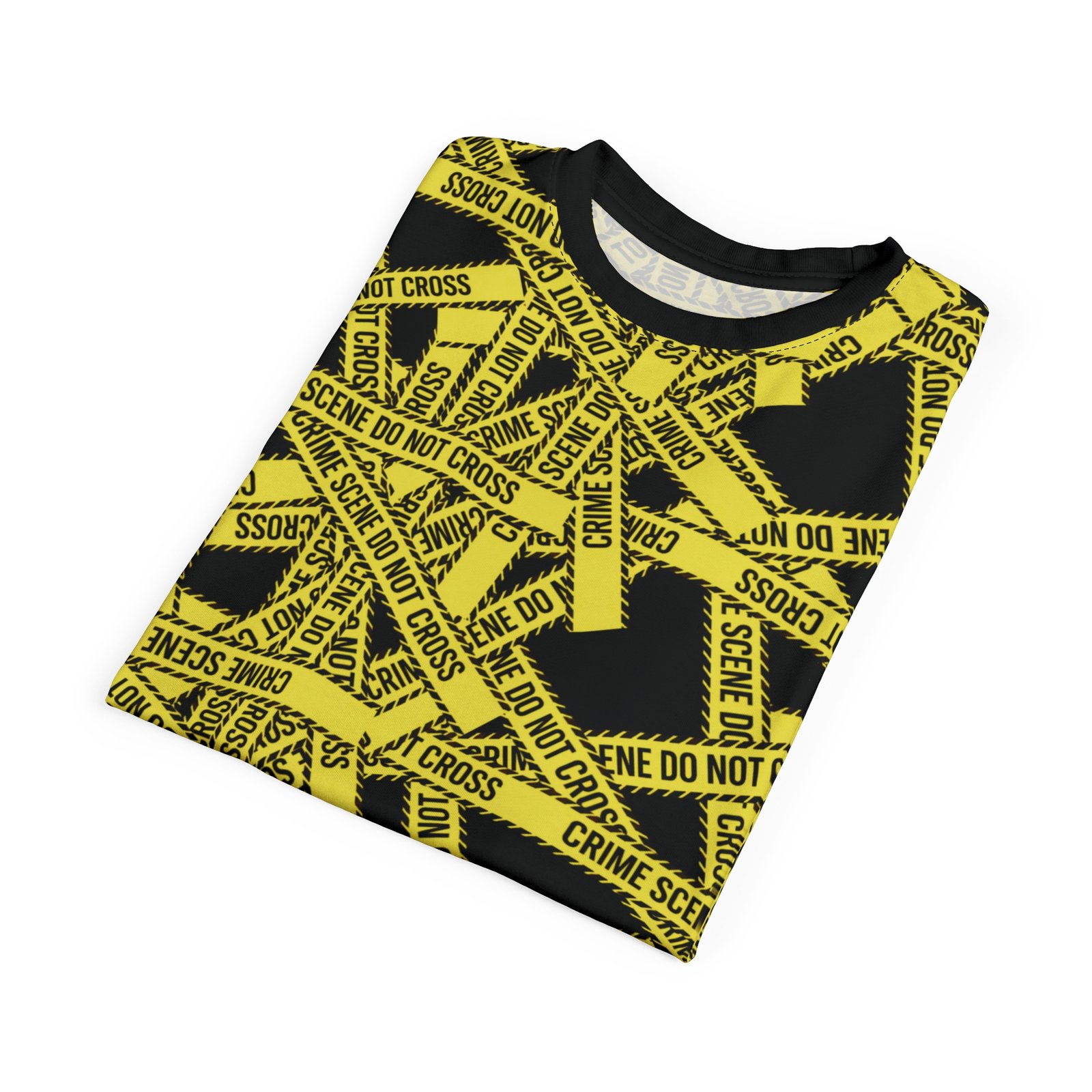 True 'Crime Scene' Tape Pattern Tee - Yellow and Black 'Do Not Cross' All-Over Print T-Shirt - Image 8