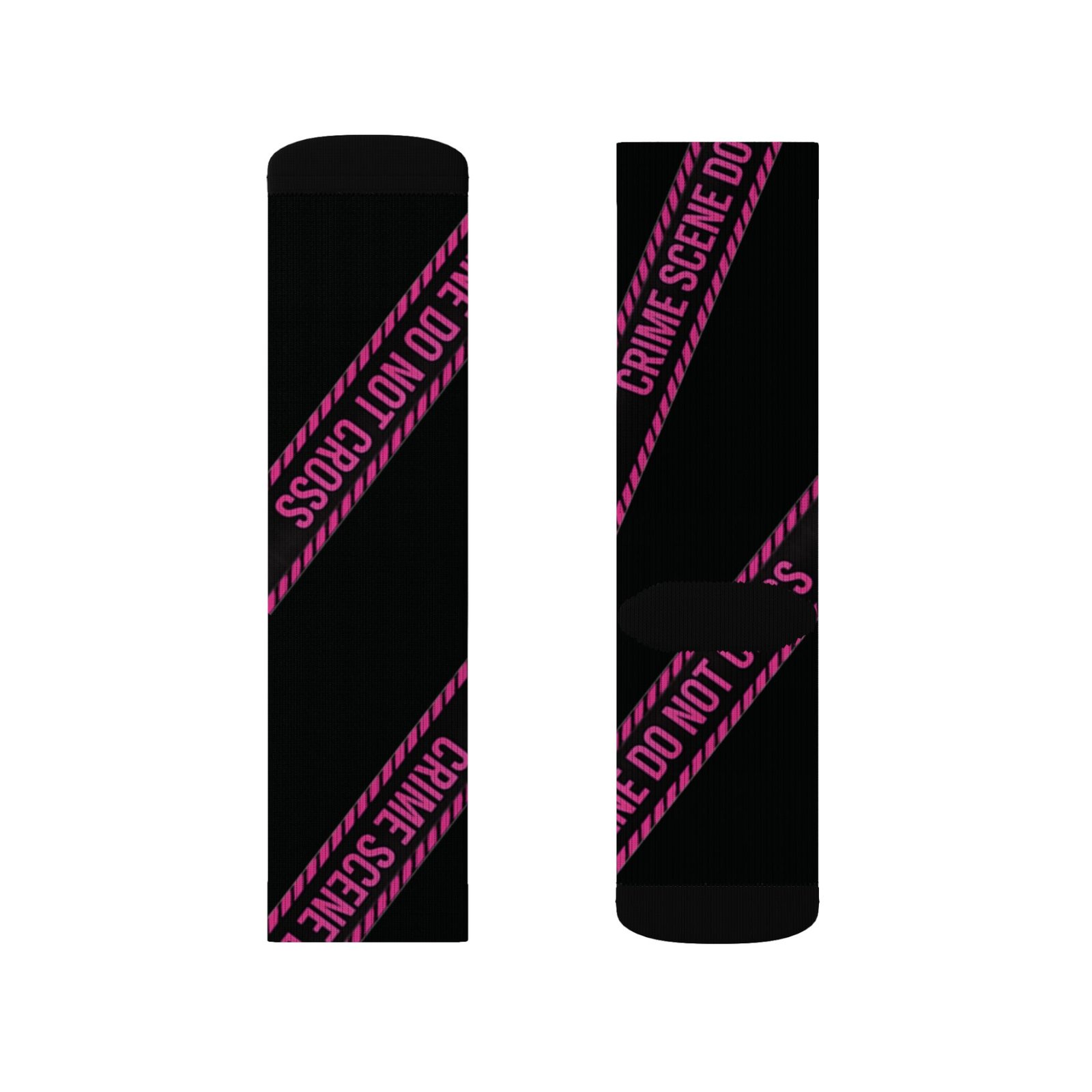 True Crime Scene Tape Socks - Black & Pink Novelty Crew Socks - Image 16