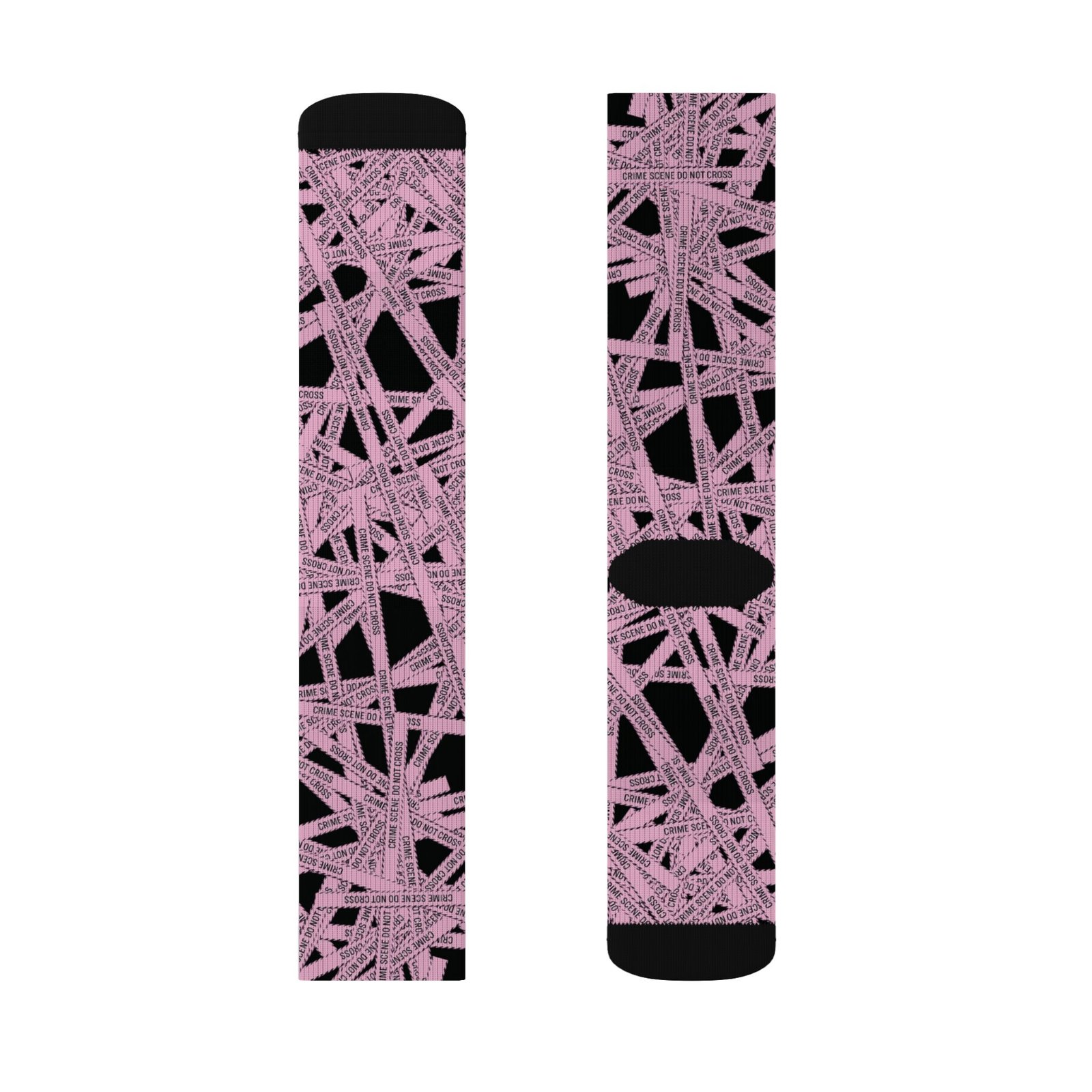 True Crime Scene Tape Pattern Socks - Black & Light Pink Novelty Crew Socks - Image 5