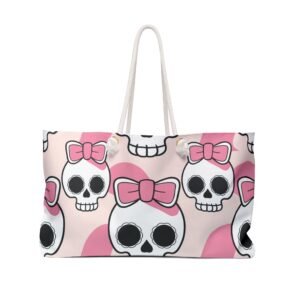 Weekender Tote Bag - Pink Skull with Coquette Bow Design