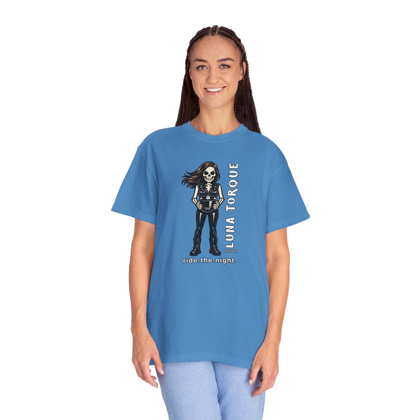 Luna Torque #001 - Skeleton Girl Collectible Tee - "ride.the.night" - Comfort Colors 1717 - Outlaw Babes T-Shirt - Image 5