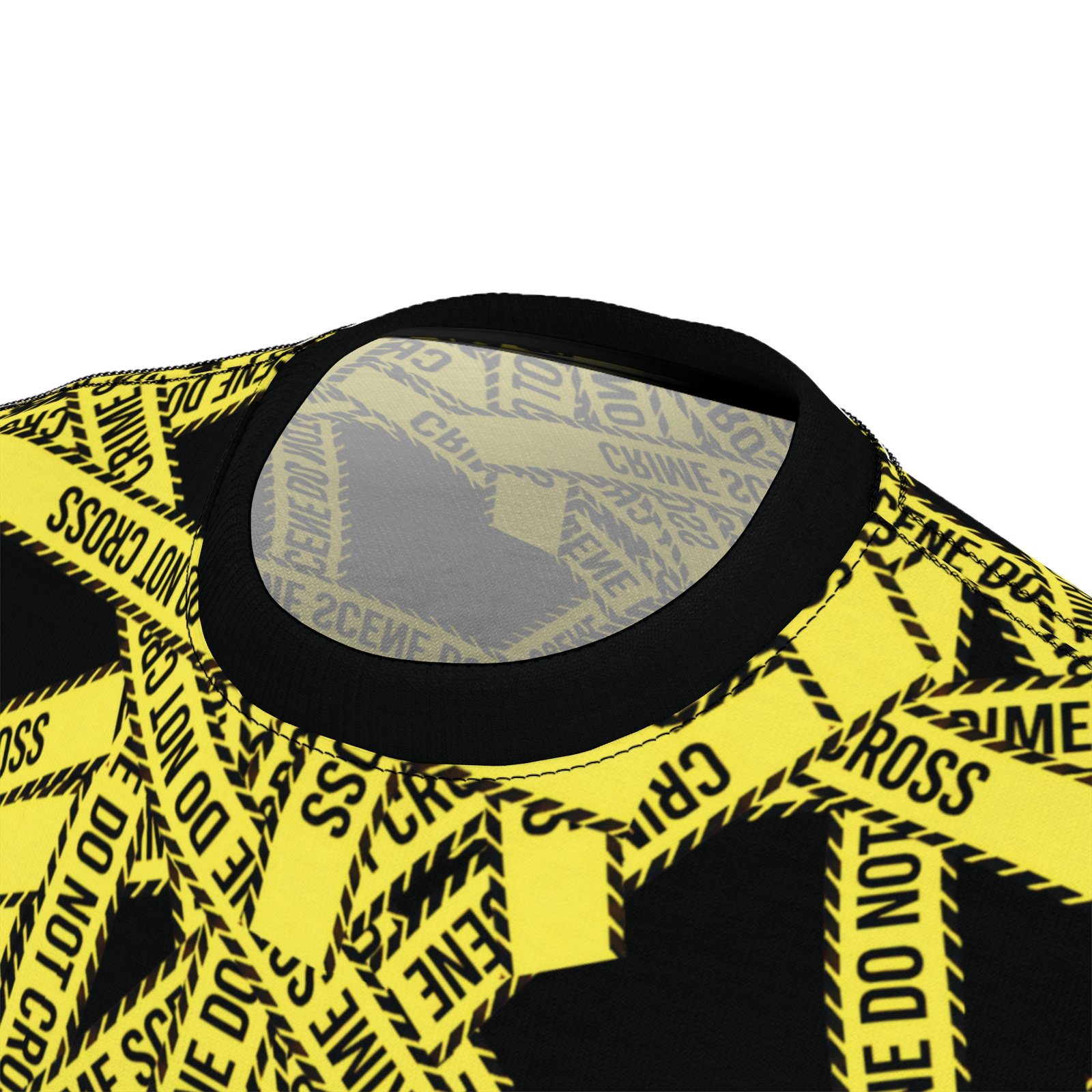 True 'Crime Scene' Tape Pattern Tee - Yellow and Black 'Do Not Cross' All-Over Print T-Shirt - Image 7