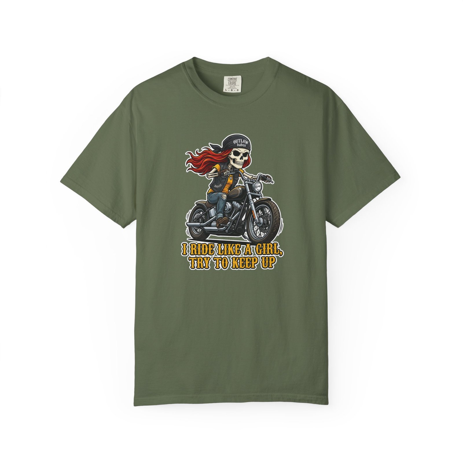 Skeleton Girl Tee - 'I Ride Like a Girl, Try to Keep Up' - Comfort Colors 1717 - Outlaw Babes T-Shirt - Image 19
