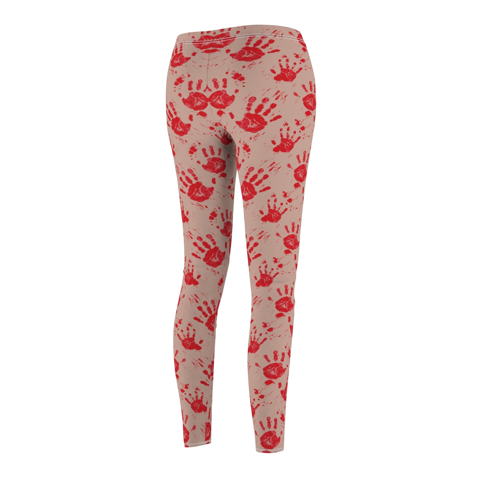 Women's Printed Leggings - Flesh Colored Background with Red Bloody Handprints Pattern - Yoga Pants - Image 7