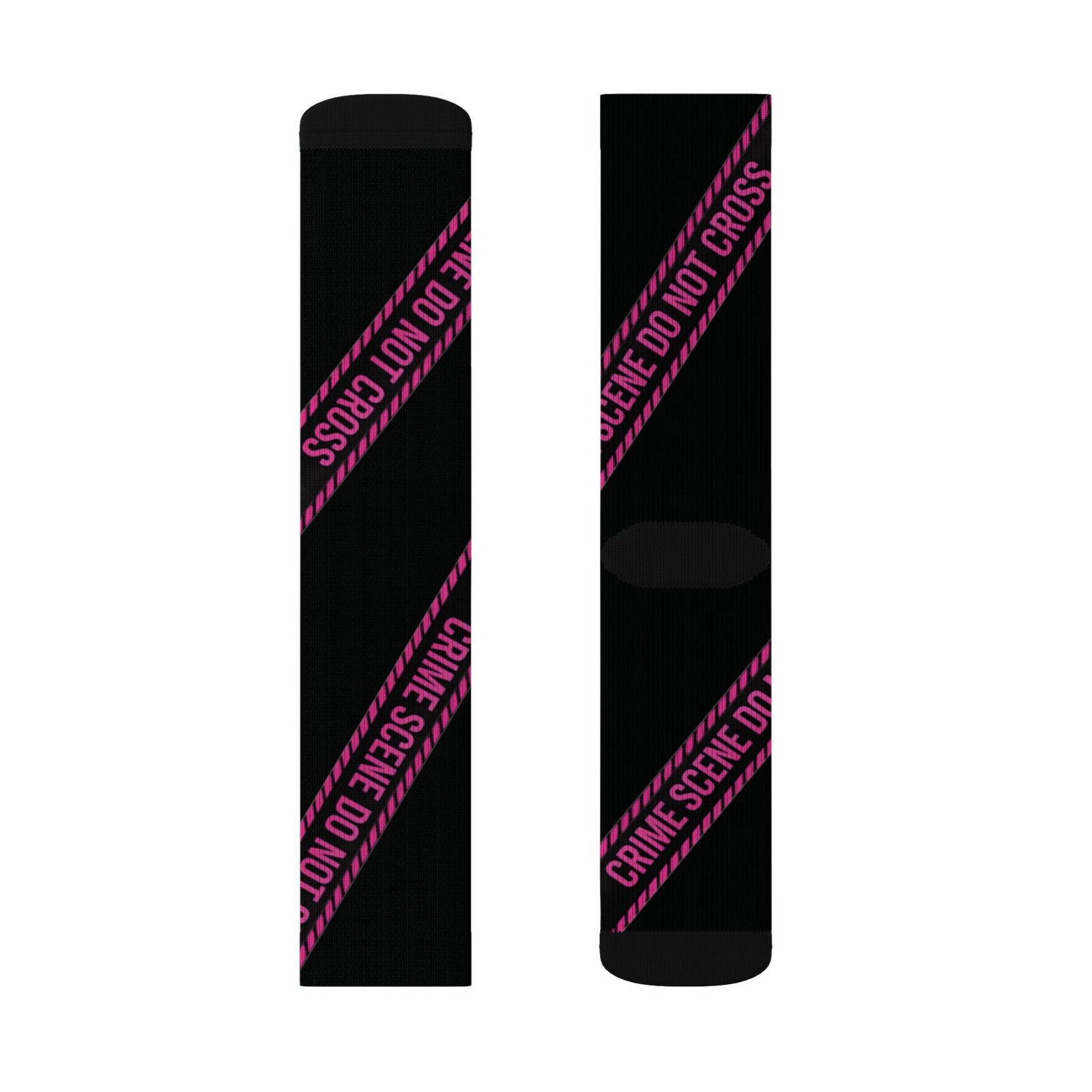 True Crime Scene Tape Socks - Black & Pink Novelty Crew Socks - Image 13
