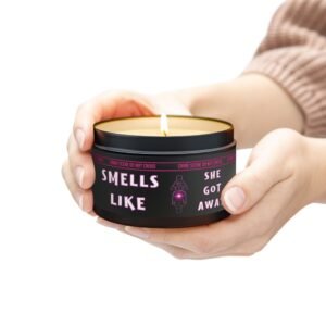 Tin Candle - 'Smells Like She Got Away' Scented Tin Candle - True Crime Scene Tape Design