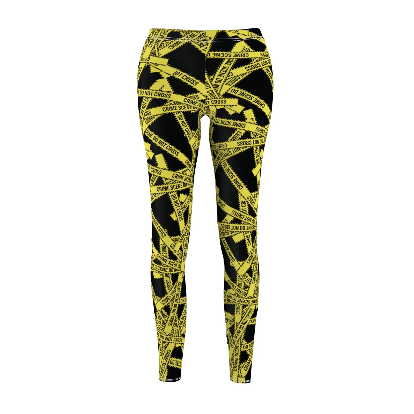 Women's Printed Leggings - Black and Yellow True 'Crime Scene' Tape Pattern - 'Do Not Cross' - Image 2