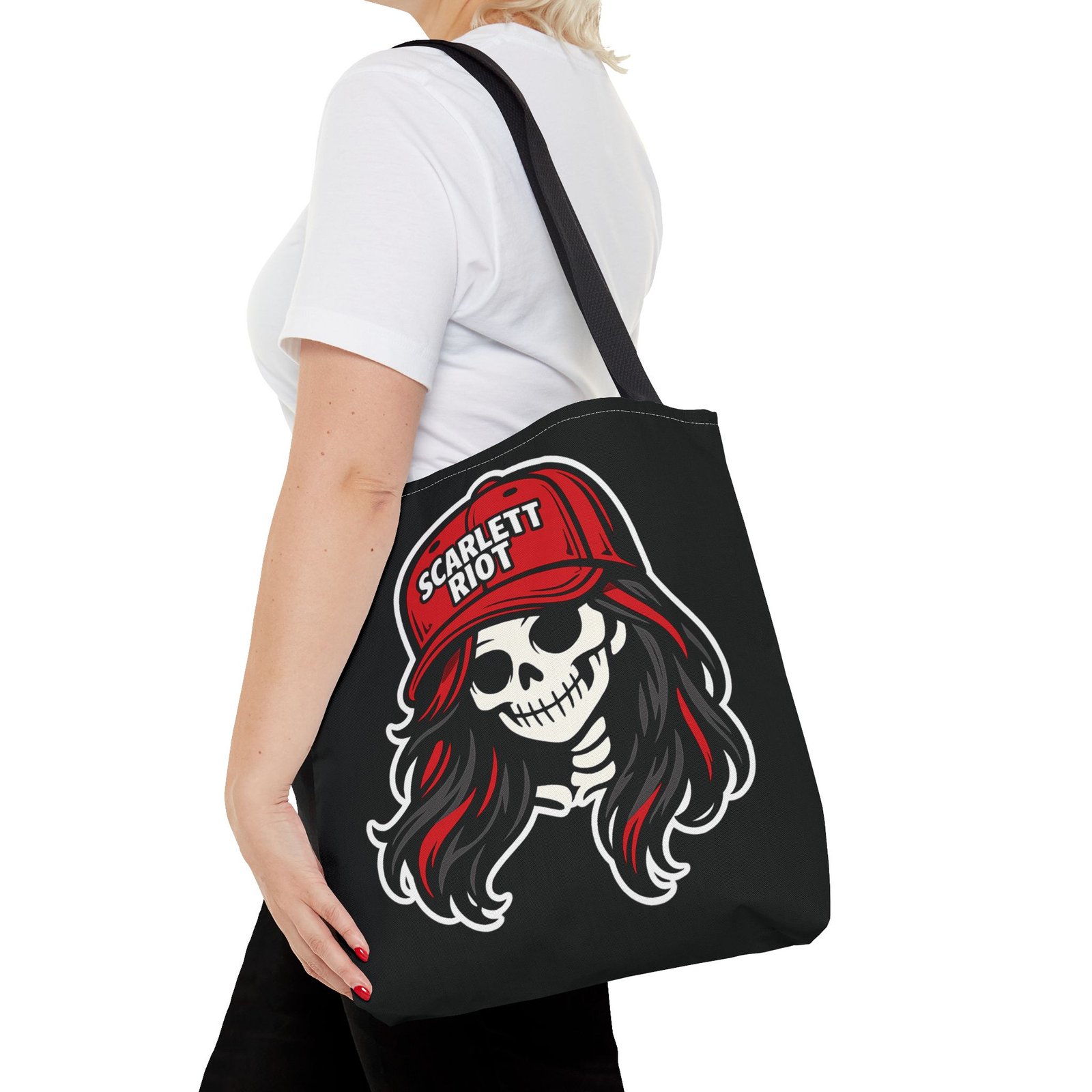 Tote Bag - Scarlett Riot - Skeleton Doll Wearing a Ball Cap - Collectible - Image 3