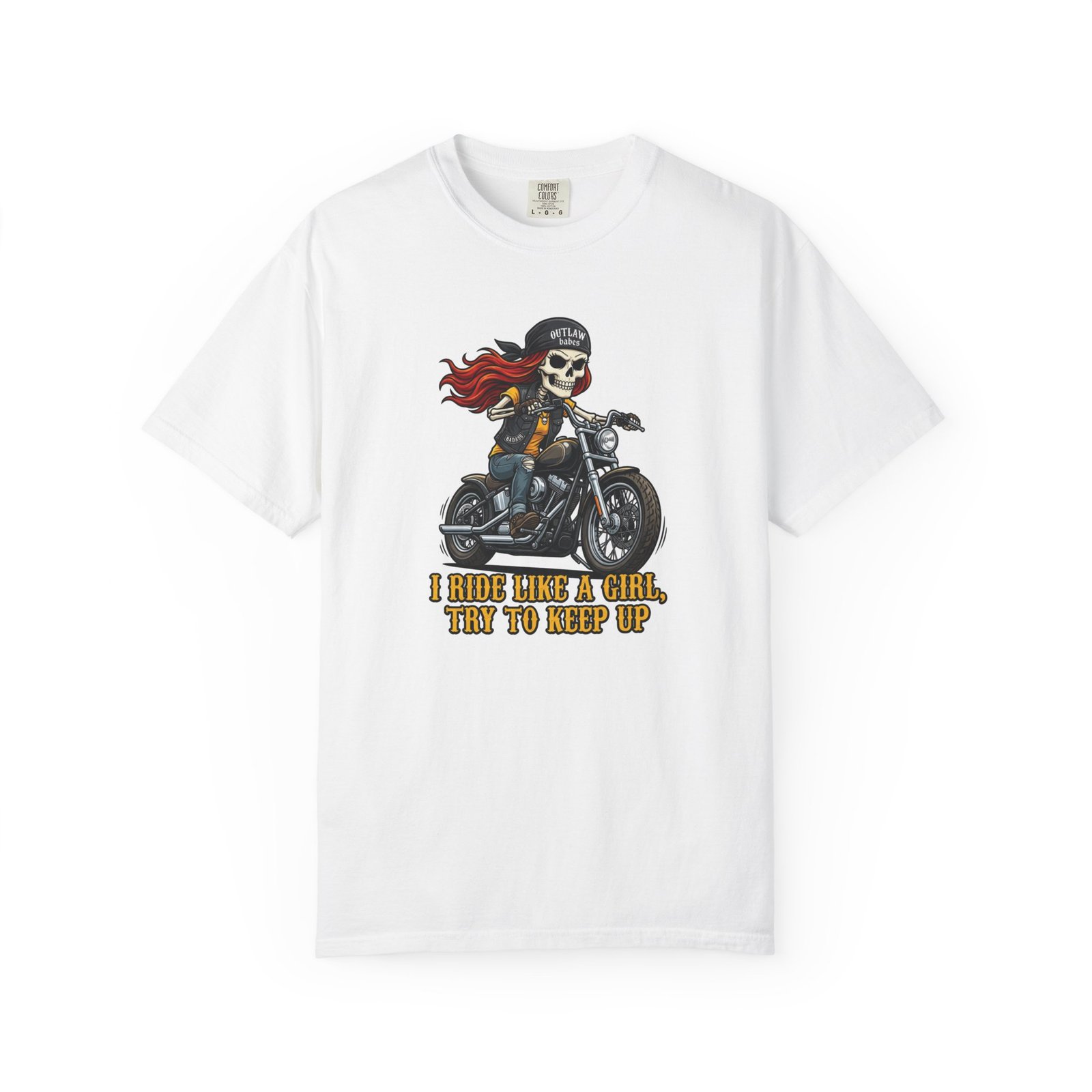 Skeleton Girl Tee - 'I Ride Like a Girl, Try to Keep Up' - Comfort Colors 1717 - Outlaw Babes T-Shirt - Image 4