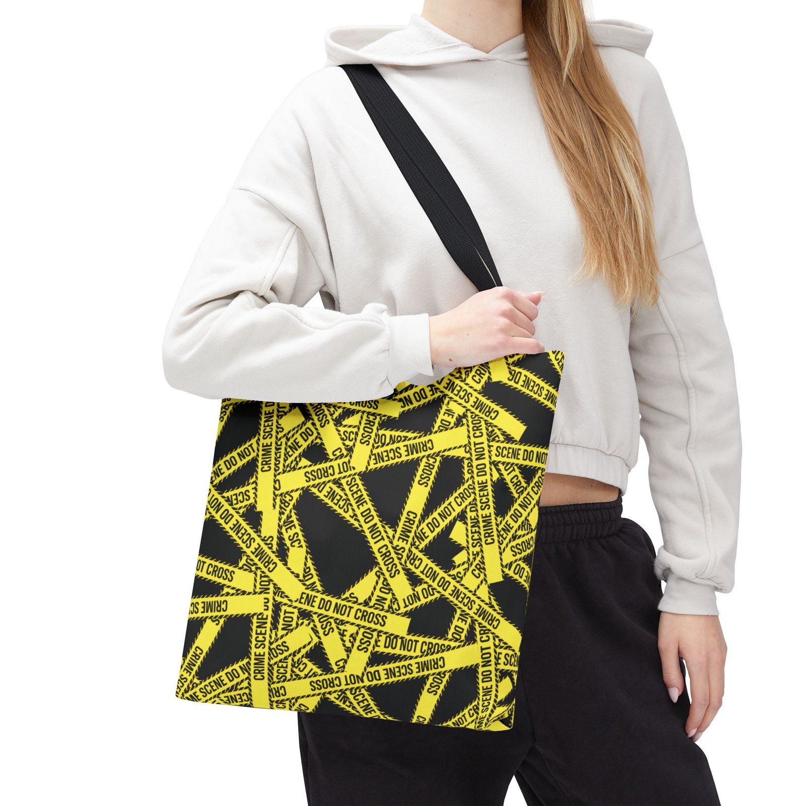 Tote Bag - Yellow on Black - 'Crime Scene' and 'Do Not Cross' on True Crime Scene Tape Pattern - Image 4