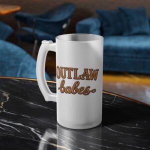 Frosted Beer Mug - "Outlaw Babes" Western Rope Typography Pint Glass