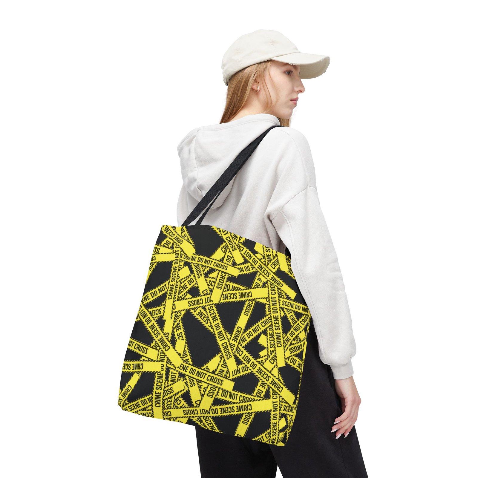 Tote Bag - Yellow on Black - 'Crime Scene' and 'Do Not Cross' on True Crime Scene Tape Pattern - Image 7
