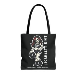 Tote Bag - Scarlett Riot #001 - 'loud pipes.louder attitude' - Skeleton Doll Wearing a Ball Cap - Collectible