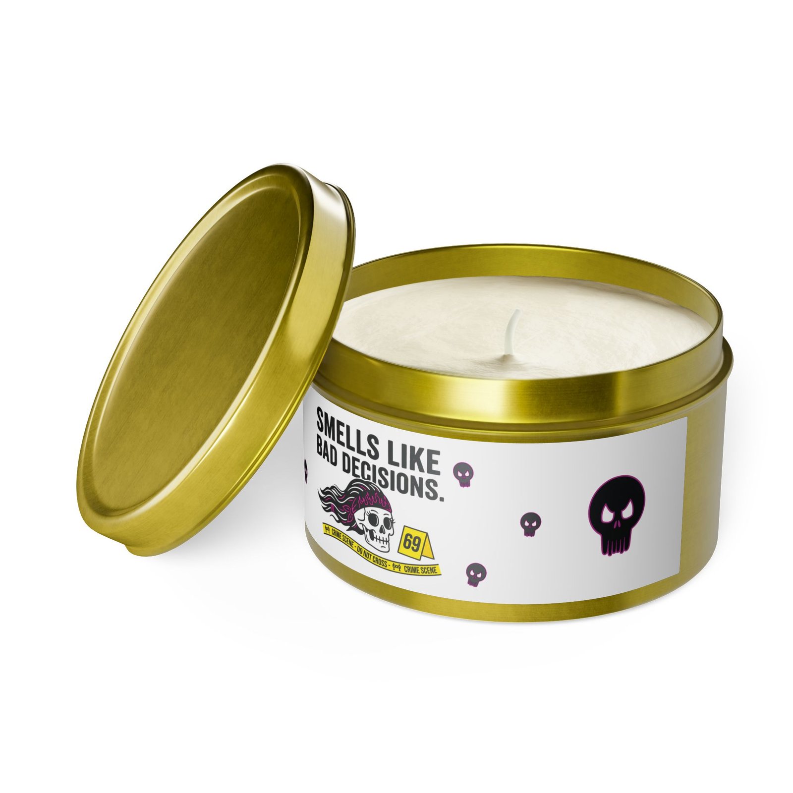 Tin Candle - 'Smells Like Bad Decisions' Scented Tin Candle with Skull Design - Image 40