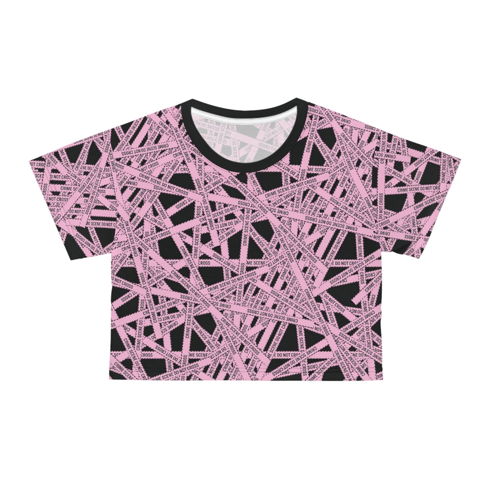 Crop Tee - Light Pink 'Crime Scene' Tape Pattern - 'Do Not Cross' - Graphic Cropped Shirt - True Crime - Image 3