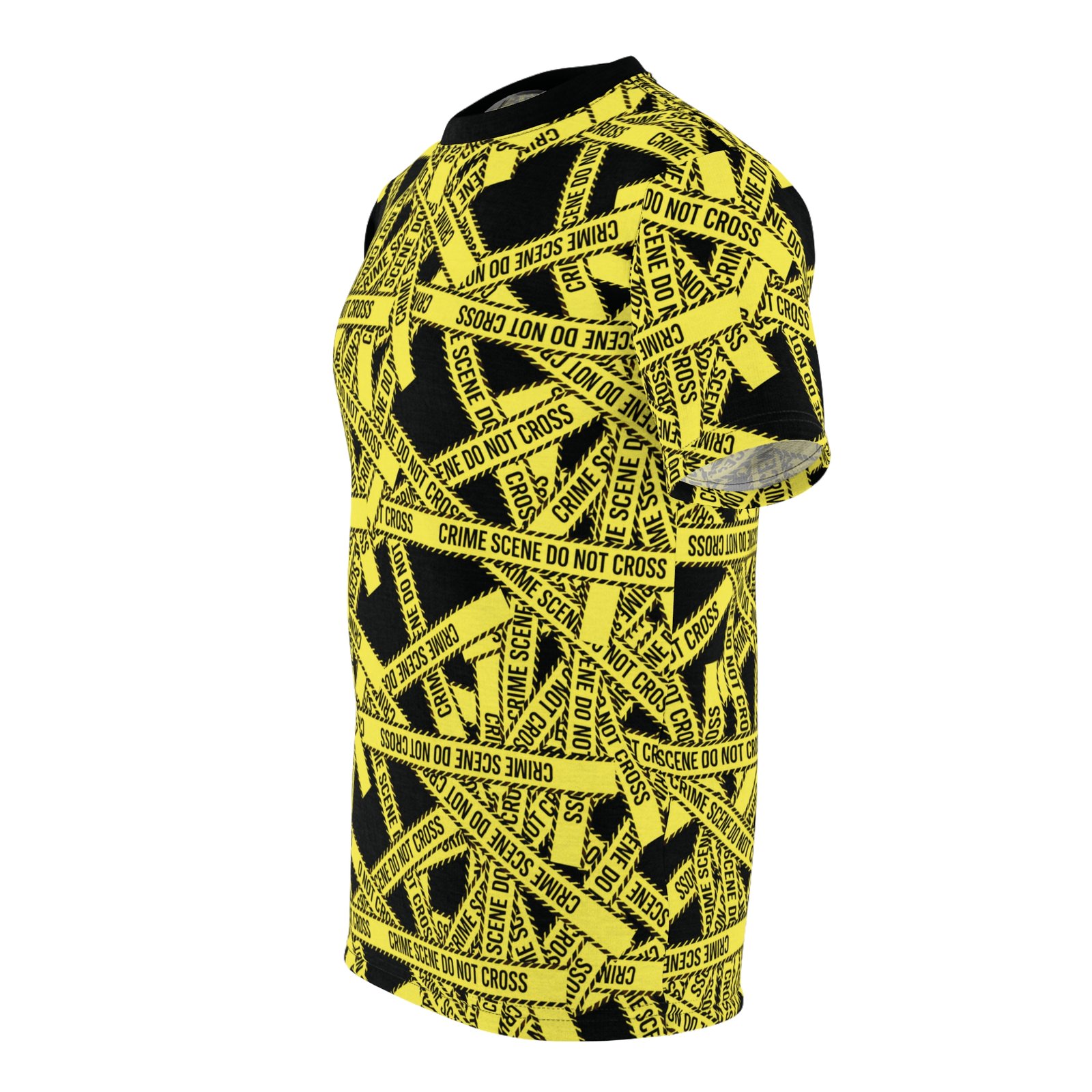 True 'Crime Scene' Tape Pattern Tee - Yellow and Black 'Do Not Cross' All-Over Print T-Shirt - Image 10